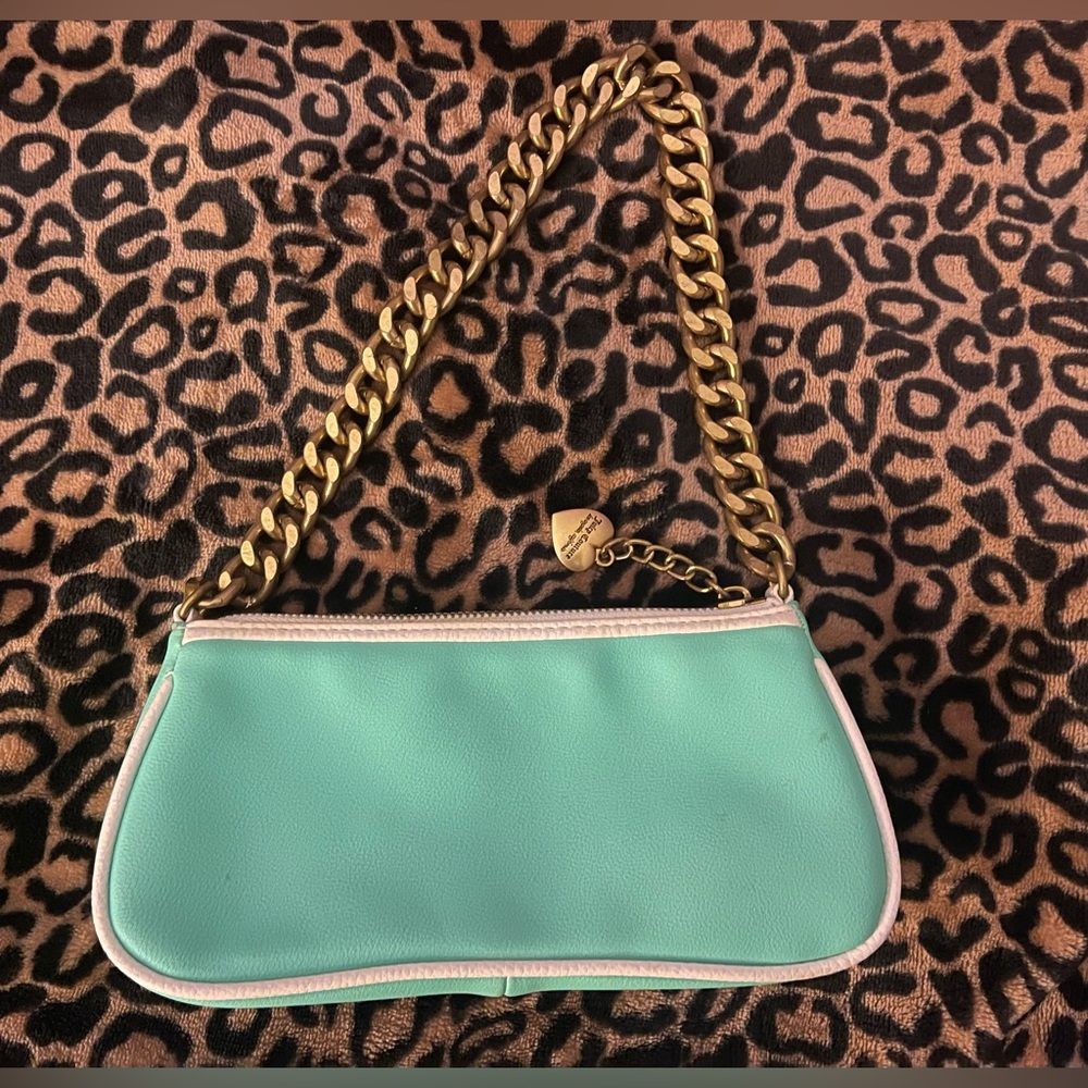 Juicy Couture Y2K Rhinestone Seafoam Green Baguette Shoulder Bag - Picture 9 of 12